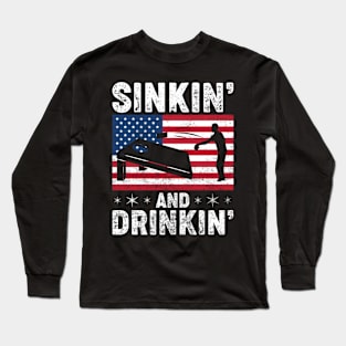 Funny Cornhole Player USA Sinkin' And Drinkin' Long Sleeve T-Shirt